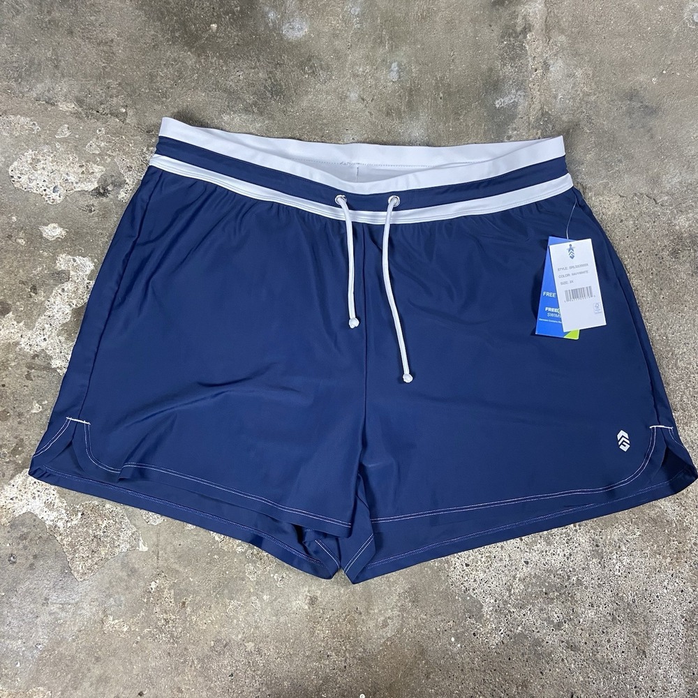 NWT Free Country Board Shorts Women's  Size 2X Navy/White Drawstring Swim Trunks